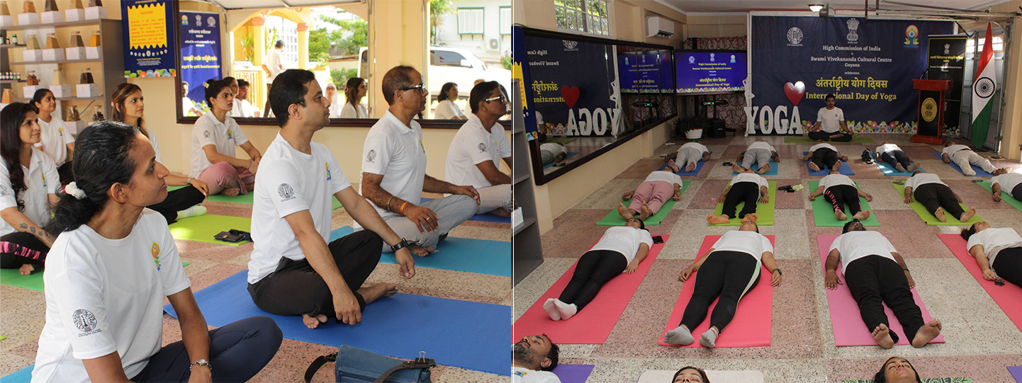  The High Commission of India in Guyana in collaboration with the Swami Vivekananda Cultural Centre celebrated the 10th edition of #InternationalYogaDay in Georgetown, Guyana with a Yoga session and inauguration of the AYUSH Information Cell to spread awareness about #yoga, #Ayurveda and other traditional medicinal systems.
