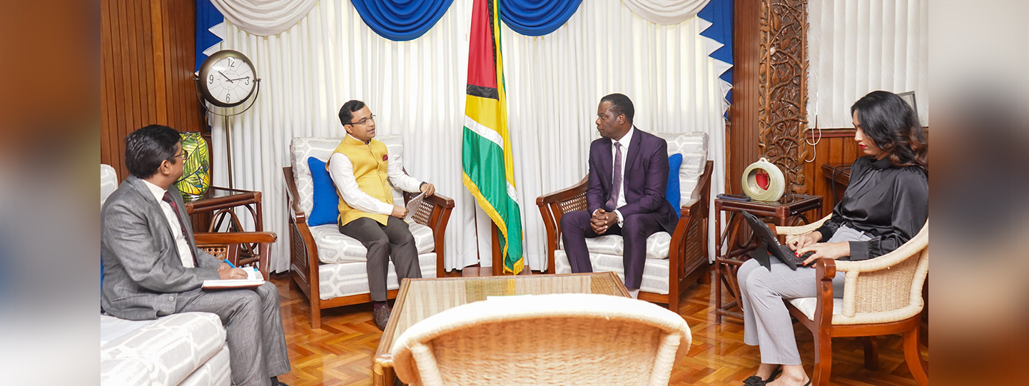  The Honourable Hugh Hilton Todd, Minister of Foreign Affairs and International Cooperation yesterday met with His Excellency Amit Telang, High Commissioner of India to Guyana and held discussions on the advancement of areas of mutual interest and priority between Guyana and India.